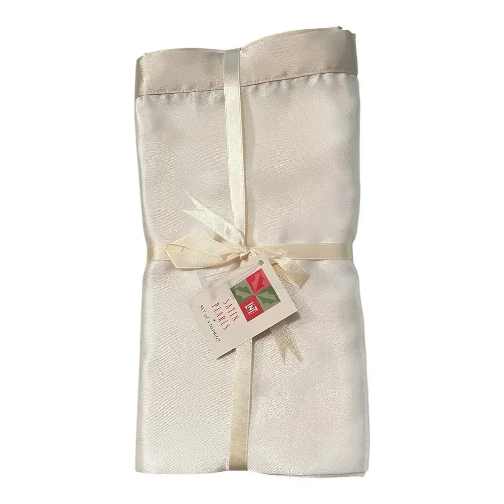 Vintage Linen n Things Napkins Set Of 4 Satin Pearls Table Ivory NEW